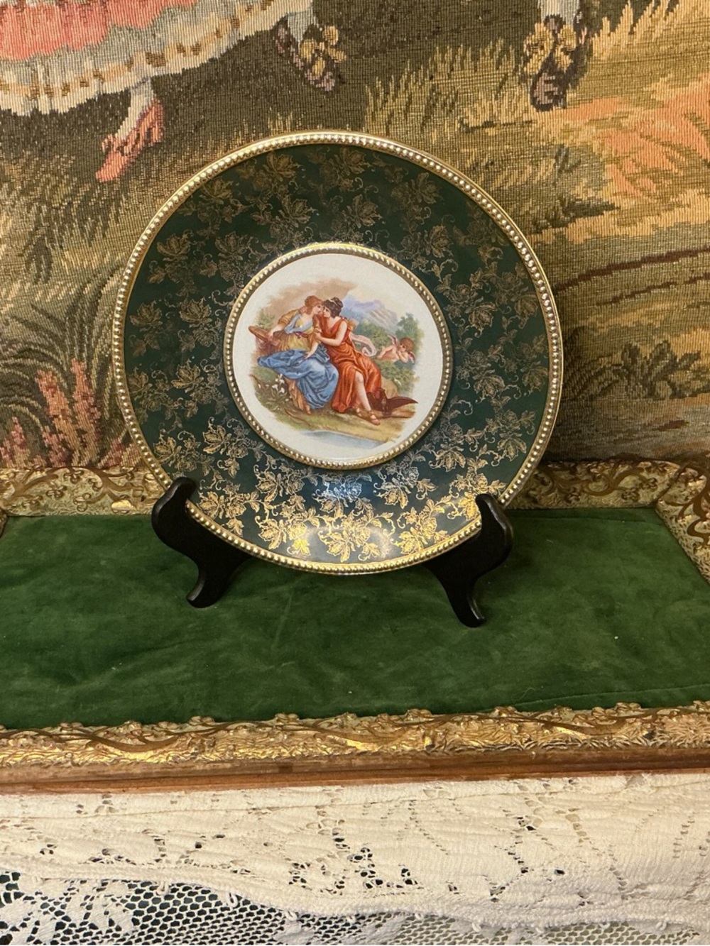 Decorative Green and Gold Porcelain Display Plate
